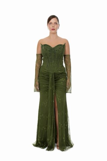 Beaded Lace Plus Size Evening Dress